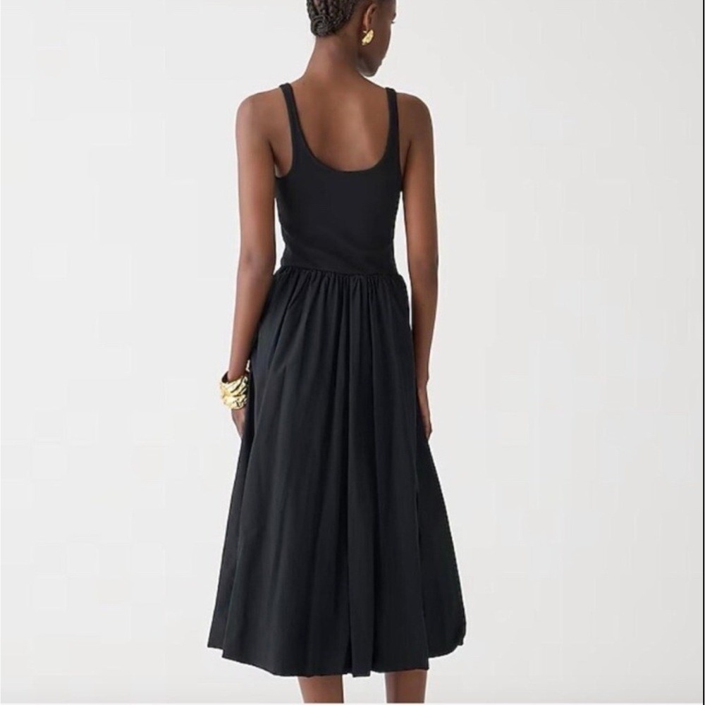 J. Crew Fitted Tank Midi Dress with Poplin Bubble Hem Skirt Black Medium - Picture 2 of 9